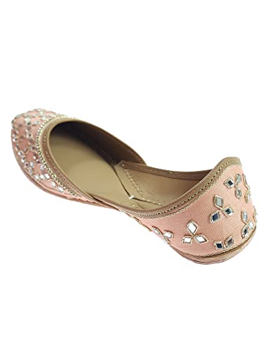 Image of Fulkari Women's Mirror Genuine Soft Leather Juttis | Bite and Pinch Free Jutis | Ladies Punjabi Jutti | Wedding Flat Stylish Mojari | Phulkari Ethnic Flats For Girls |
