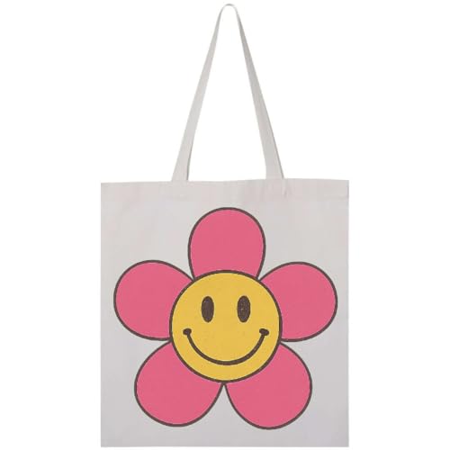 Tote Bag Rosa y Amarillo con Flor Carita Feliz miniatura 1