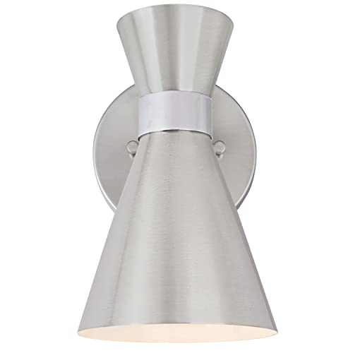 Image of Aspen Creative 62502-11, One-Light Metal Bathroom Vanity Wall Light Fixture, 5 inch Wide, Transitional Design in Satin Nickel & Chrome