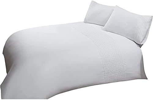 Sleepdown Pintuck Pleated Striped Panel Blush Pink Luxury Easy Care Soft Cosy Duvet Cover Quilt Bedding Set with Pillowcases - King (220cm x 230cm)