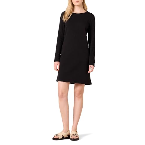 Amazon Essentials Women's Crewneck Long-Sleeve Fleece Above-The-Knee Dress, Black, Small