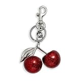 ZACAGO Cherry Keychain for Women, Purse Charm & Bag Accessory, Cute Fruit Key Chain with Handbag Charm, Gift for Her and Resin Silver Red Apple