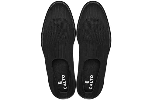 CALTO Men's Invisible Height Increasing Elevator Casual Shoes - Black/Black Sole Ultra Light-Weight Slip-on Knitted Business Dressy Casual Shoes - 2.4 Inches Taller - X1541 - Size 6 D(M) US4