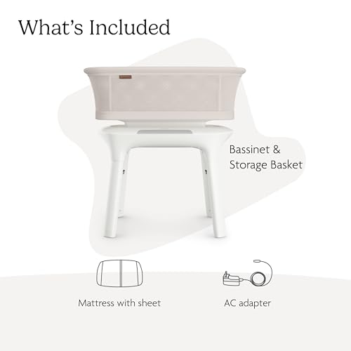 UPPAbaby Soma Smart Bassinet – 5 motions + 5 speeds + 4 Sounds with MotionSync Technology – Height Adjustable – Included Mattress, Sheet + Storage Basket – Charlie (Sand Mélange) - Image 3