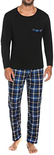 Sykooria Herren Schlafanzug lang mit Bündchen aus Baumwolle Zweiteiliger Pyjama Herren lang, Langarm Shirt & Schlafanzughose