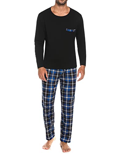 Sykooria Pyjama Hommes d'automne et d'hiver Ensemble de Chemise Manches Longues Vêtements de Nuit en Coton à Hauts et Pantalons Lâche Décontracté Confortable XXL Style_C Bleu