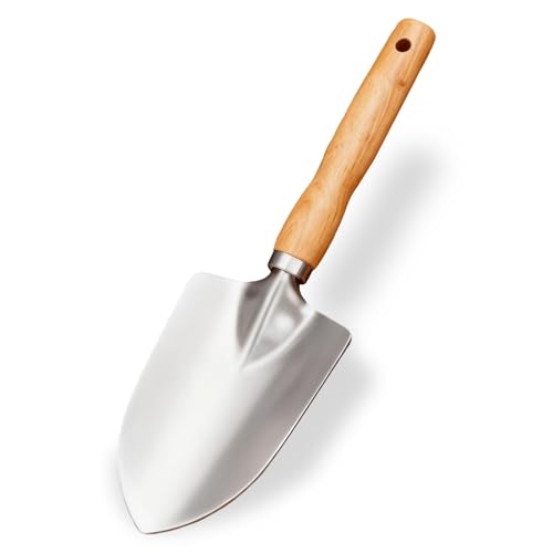 Jorxentia Stainless Steel Garden Trowel - Ergonomic Multi-Purpose Hand Trowel for Planting Weeding Lightweight Small Digging Tool with Wood Non-Slip Grip Ideal Gardening Gift for Plant Lovers