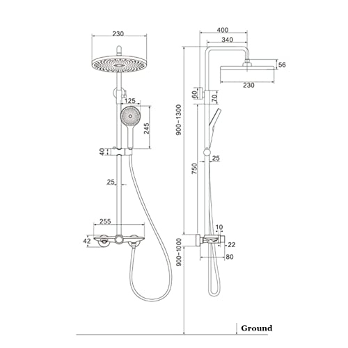 Piste de douche et ensemble de douche 9 pouces avec bec de baignoire
