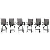 HERA'S HOUSE Patio Bar Stools Set of 6, Outdoor Swivel Bar Height Patio Chairs with Solid Back & Arm