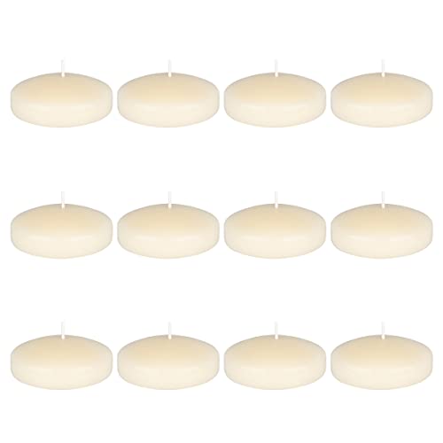 Mega Candles 12 pcs Unscented Ivory Floating Candles, Hand Poured Wax Candle 3 Inch Diameter, Home Décor, Wedding Receptions, Occasions, Festivities, Events, Meditations, Tranquility, Spa