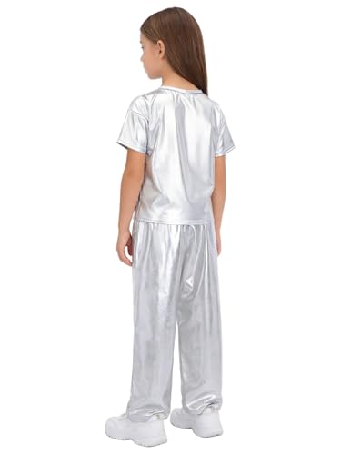 Traje metalizado infantil de hip hop conjunto plateado reflectante 11-12 años 2