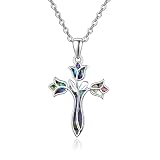 st patricks day Cross Necklace for Women Sterling Silver Rose Flower Floral Cross Pendant with Abalo