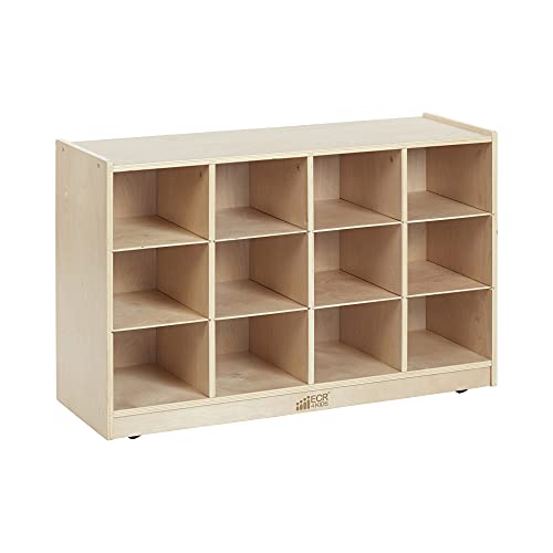 ECR4Kids 12 Cubby Mobile Tray Storage Cabinet, 3×4, Classroom Furniture, Natural