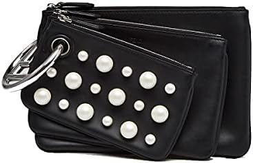 FENDI Black Leather Pearl Studded Triplette Multi Clutch Handbag ...