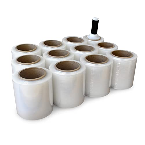 Idl Packaging 5" X 1000' Stretch Wrap Mini Roll Of 80 Gauge (Pack Of 12 Rolls) With Plastic Reusable Handle - Extra Sticky Clear Stretch Wrap Film - Tear-Resistant Plastic Wrap For Moving #TOP23