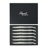TopKnife Laguiole Steak Knife Set - Stainless Steel Handle -Serrated Blade - 6 pcs - Gift Box