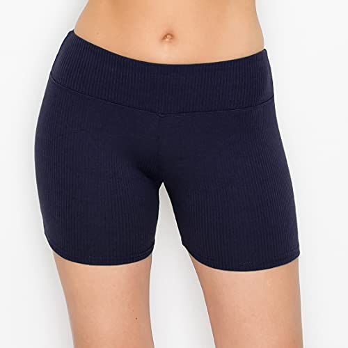 Image of ALWAYS Women's Ribbed Biker Shorts, High Waisted Tummy Control Workout Shorts, 5 inch Inseam, Navy L