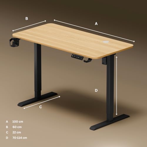 Image of DrLuxur Stallion Electric Standing Desk | Height Adjustable | 70kg Load | 3 Memory Presets | Zero Wobble | Child Lock | Low Noise Motor | 4 Year Warranty | Metallic Frame (Satin Maple, 1000 * 600 mm)