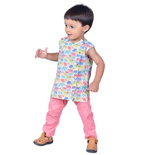Image of POLKA TOTS Pure Cotton New Born Dress | Ultra-Soft, Breathable & Lightweight Sleeveless Jhabla Pant Set for Baby Boys & Girls | Baby Summer Clothes | Traditional Jabla & Pyjama Set for Newborns