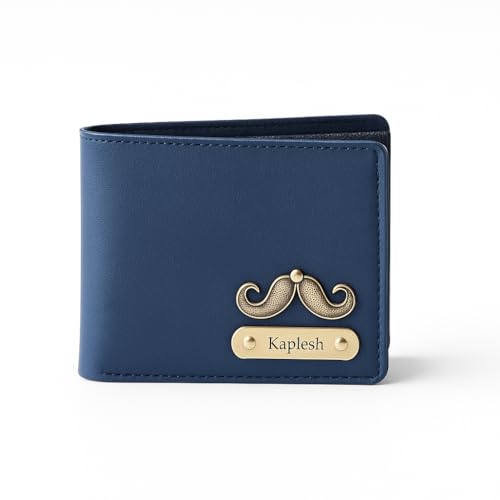 Image of Thebaegift Men's Personalized Wallet I Customized Slim Stylish Leather Purse with Name & Charm I Unique Birthday Anniversary Gift for Men Boy Love Husband Employees Clients (Blue IMP)