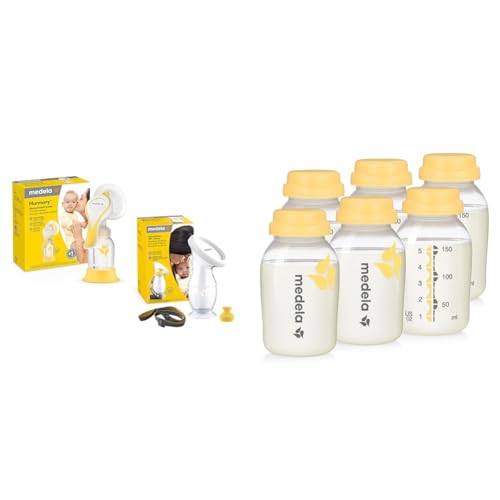 Image of Medela Manual Breast Pump Set - Perfect Pair Bundle, includes Harmony Manual Breast Pump & Breast Milk Collection and Storage Bottles, 6 Pack, 5 Ounce Breastmilk Container