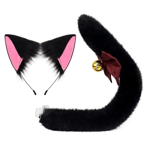 Ensemble queue et oreilles en fourrure de chat au toucher soyeux pour adulte et enfant