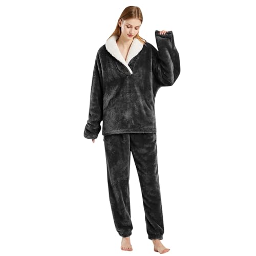 Combinaison d'intérieur femme pyjama chaud hiver vêtement de nuit manches longues ample