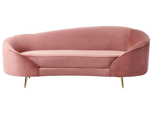 Beliani 3er Sofa Samt rosa gebogen oval mit goldenen Metallbeinen Retro Glamourös Savar