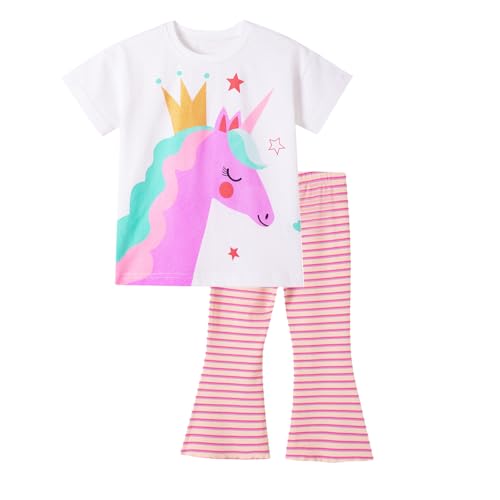 Image of HILEELANG Toddler Girl Easter Outfit Spring Summer Cotton Leggings Pants Tees Shirts Clothing Sets
