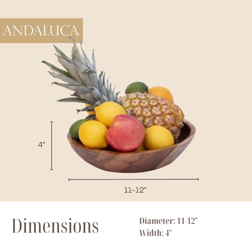 ANDALUCA Rustic Teak Wood Hand Carved Organic Bowl (11"-12" Diameter) - Thumbnail 2