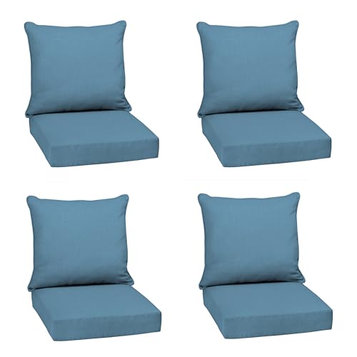 Image of Arden Deep Seat Outdoor Chair Cushion Set (4-Pack), 24 in x 24 in, Weather-Proof, Rain-Proof, Fade Resistant Patio Cushion Set for Chair, Sofa, and Couch French Blue Texture