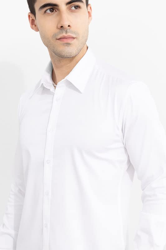 Image of SNITCH Cotton Blend Men's Slim Fit Linen Shirt (White, S)
