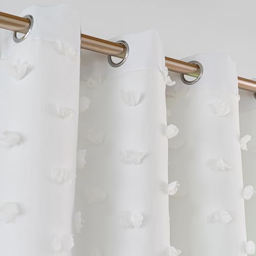 Image of Boho Pom Pom Nursery Light Block Curtains White 52x63 in