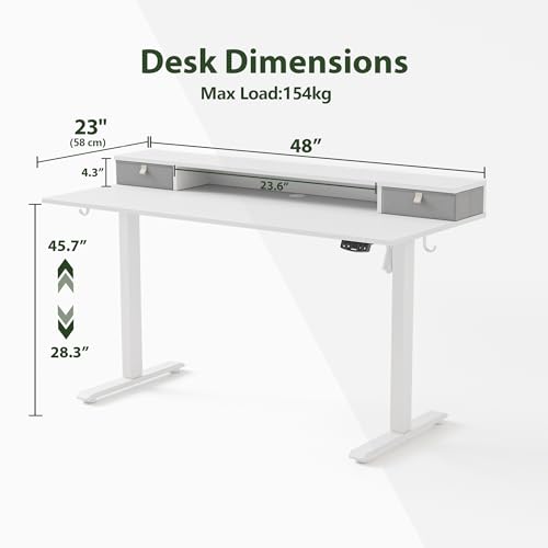 Image of Agilestic 48 x 24 Inches Electric Standing Desk with 2 Storage Drawers, Adjustable Height Sit and Stand Computer Table with Splice Board, White