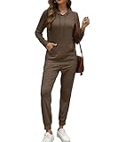 addigi Cute Womens Matching Lounge Set Hooded Jogger Tracksuit Sweatsuit with Pockets (Brown, 3XL)