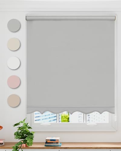 Emma Barclay Scalloped Roller Blind - Child Safe Blind with Adjustable Cord and Scalloped Edge Detailing in Grey - Width 60 x Drop 165cm