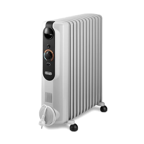 De'Longhi RadiaS Easytronic TRRS1225, Radiateur à Huile, Radiateur Électrique Économe en Énergie avec 12 Ailettes pour Des Pièces Jusqu'à 75m³, 3 Zones Chauffage, Thermostat de Sécurité, Antigel, Gris