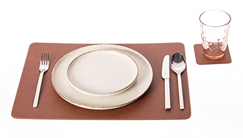 Nikalaz Set of Placemats and coasters, 4 table mats and 4 coasters, Place Mats, Recycled leather (Dirty Brown, 45.7 x 33.02 cm) - Image 4
