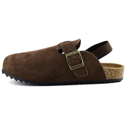 Kids Suede Clogs Toddler Clogs Boys Girls Sandals Cork Adjustable Buckle Mules Clogs(Coffee,7-7.5 Toddler)