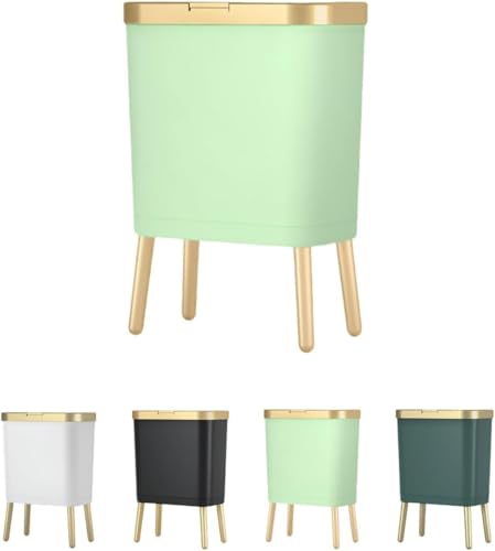 Ohget ゴミ箱 15L 大容量 蓋付き 密閉 防臭 防水 頑丈 大口径 省スペース 脚付き 家庭用/キッチン/バスルーム/オフィス用 おしゃれ インテリア ホワイトゴールド (ライトグリーンゴールド)