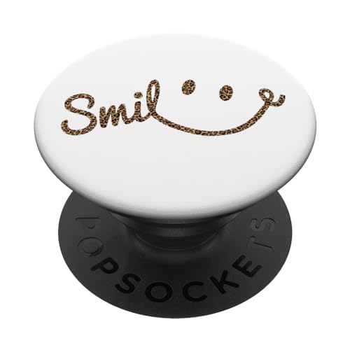 Patrón de leopardo sonriente cara feliz sonriente lindo vibe gráfico PopSockets PopGrip Intercambiable