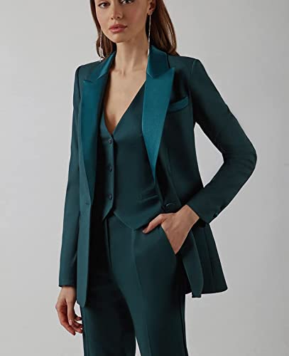 Women's Business Suit Set Office Lady Notch Lapel Single Breasted Fashion Slim Fit 3 Pieces For Work (Blazer+Vest+Pants) White #TOP1