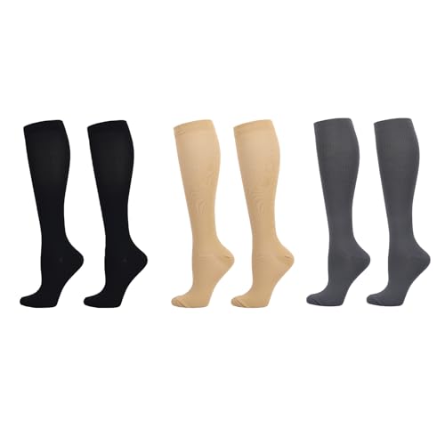 Image of ZMD 3 Pairs Compression Socks for Women & Men Travel Knee High Comfort Support Socks Travel Compression Socks for Athletic Running Cycling