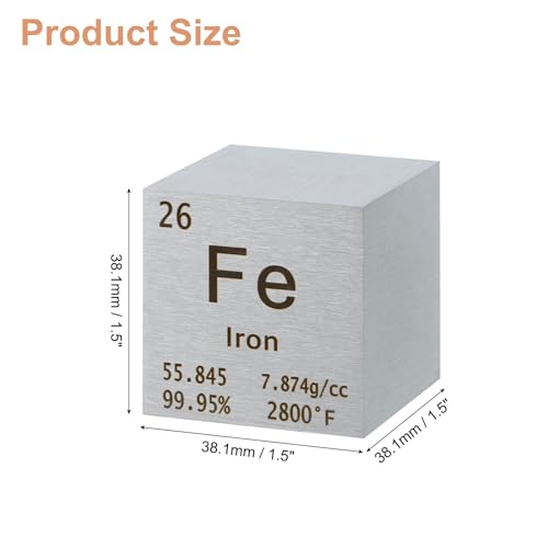 Image of uxcell Iron Cube, 1.5 Inch High Density Metal Element Cube Metal Density for Chemical Elements Collection Science Education Experiment Application, Silver