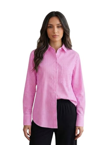 Image of OOMPH! Women Striped Smart Casual Shirt | Long Sleeve Casual & Office Wear | Comfortable, Breathable, Stylish Formal Top for Daily Work & Smart Casual Look