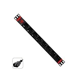 Enchufe IEC320 C14 (VDE) WP Rack WPN-PDU-C01-08 Regleta eléctrica Rack de 19 Pulgadas con 8 Tomas universales Ita 10/16 A y Schuko, Cable de 2 m con Enchufe C14 VDE con conexión para UPS, 250 V/3500 W, Color Negro