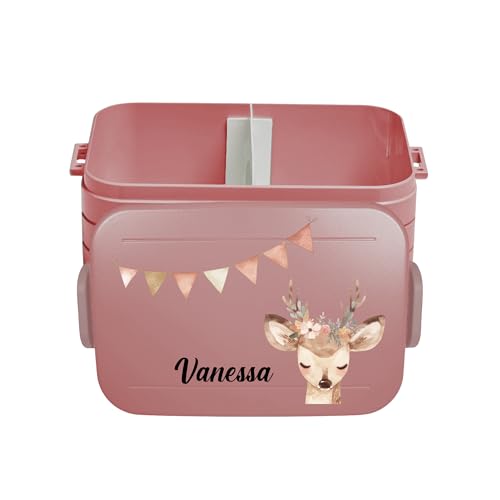 Mepal Fiambrera Take a Break personalizada para niños, fiambrera con separador, fiambrera con nombre, separador, diseño de ciervo, boho grande, color rojo