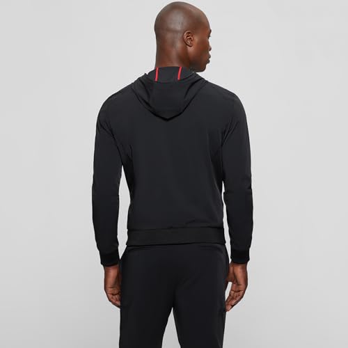 Image of GUESS Men Black Solid Hooded Full Sleeves Front-Open Sweatshirt