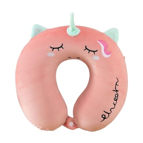 Image of Soft and Comfortable Cartoon Designed U-Shaped Kids Travel Neck Pillow for Airplane Car Flight Head Neck Support for Boys and Girls (Pack of 1, Peach)