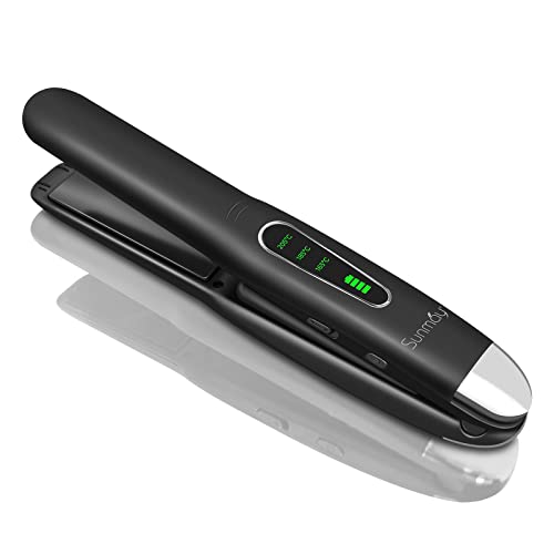 SUNMAY Voga 2 in 1 Cordless Hair Straighteners and Curler Travel Wireless Portable USB Rechargeable Straightener Mini Flat Iron Curling Wand with Titanium Plate 3 Temperature Temps 5000mAh Battery